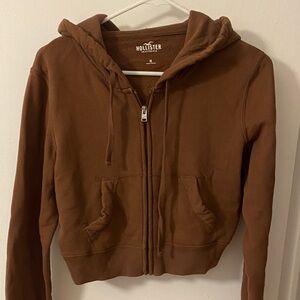 Hollister Women's Chocolate Brown Zip-Up Hoodie